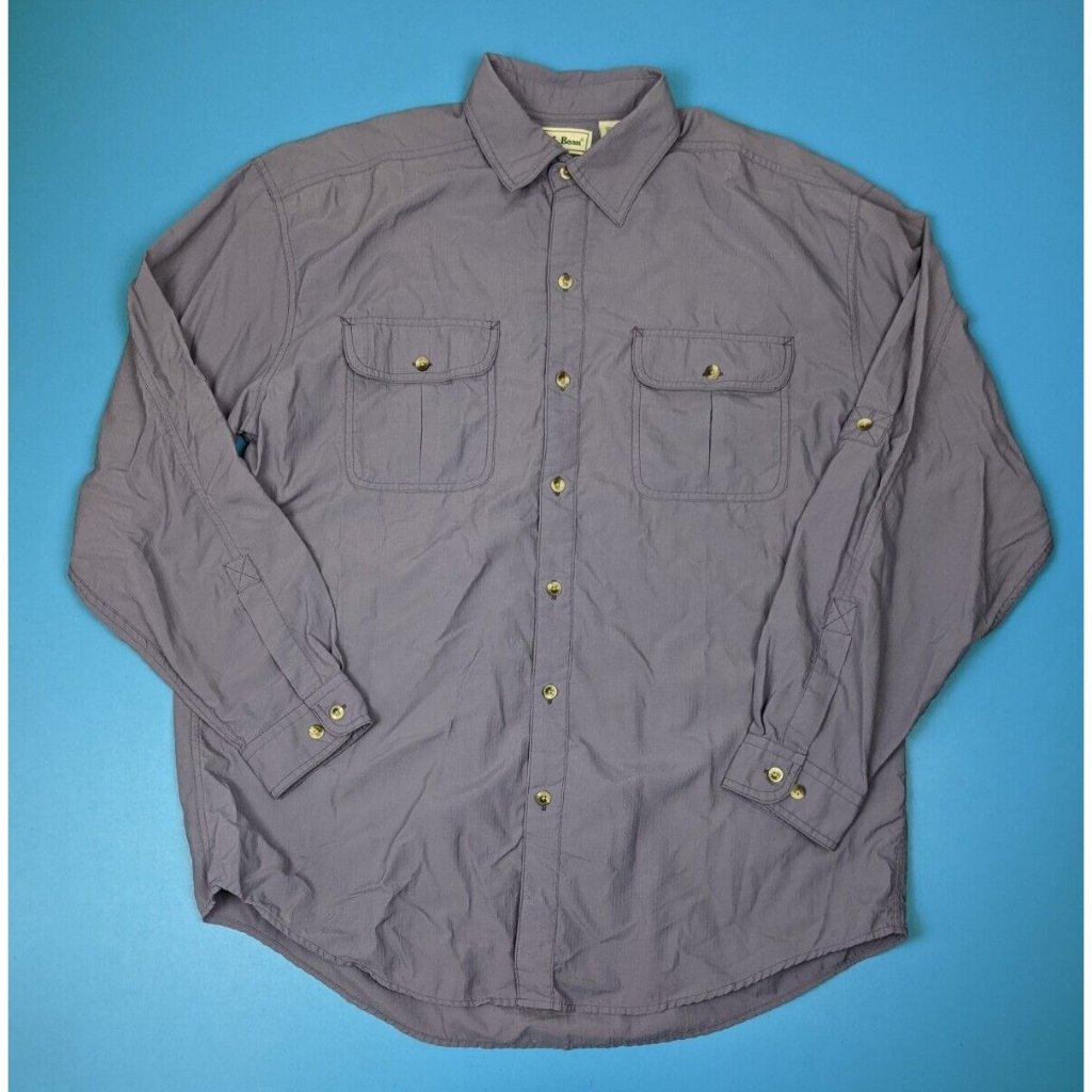 Vintage Ll Bean Nylon Shirt Long Sleeve Button Up Mens Outdoors Fishing Large